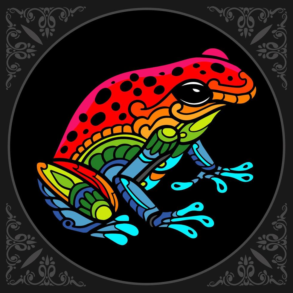 Colorful frog mandala arts isolated on black background vector