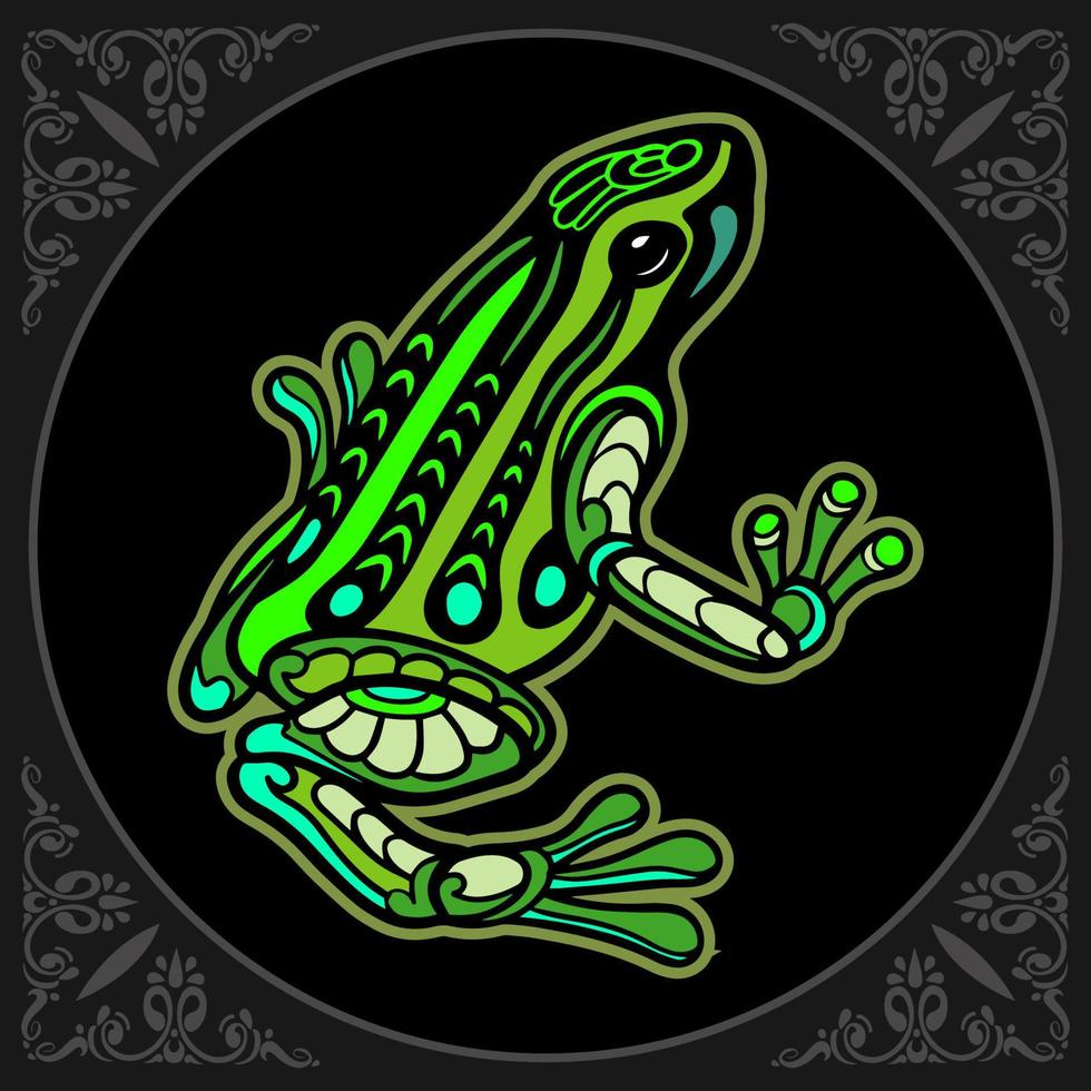 Colorful frog mandala arts isolated on black background vector