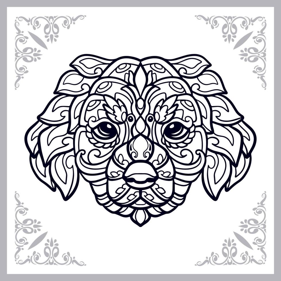 Cabeza de perro artes mandala aislado sobre fondo blanco. vector