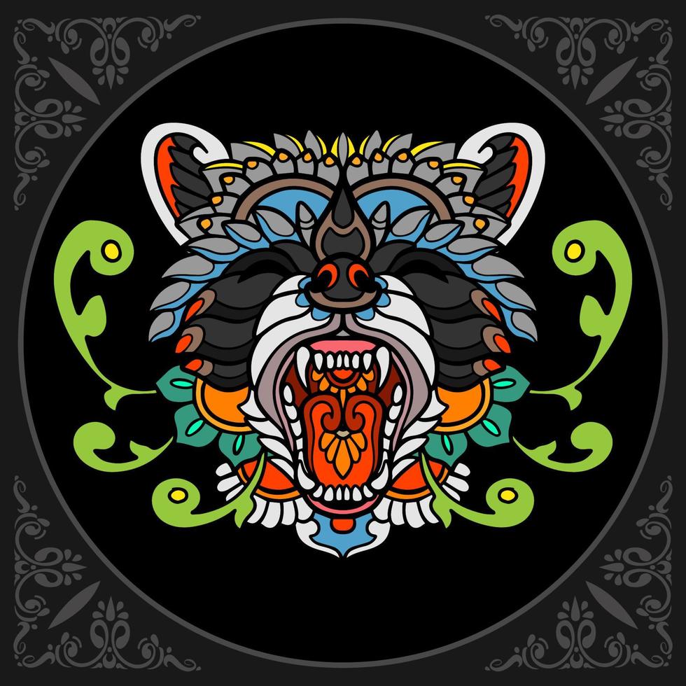 Raccoon mandala arts isolated on black background vector