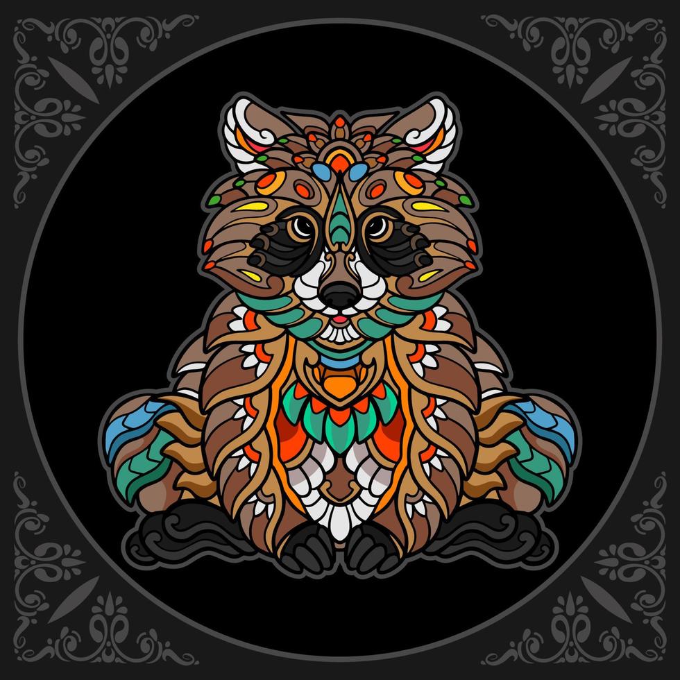 Raccoon mandala arts isolated on black background vector