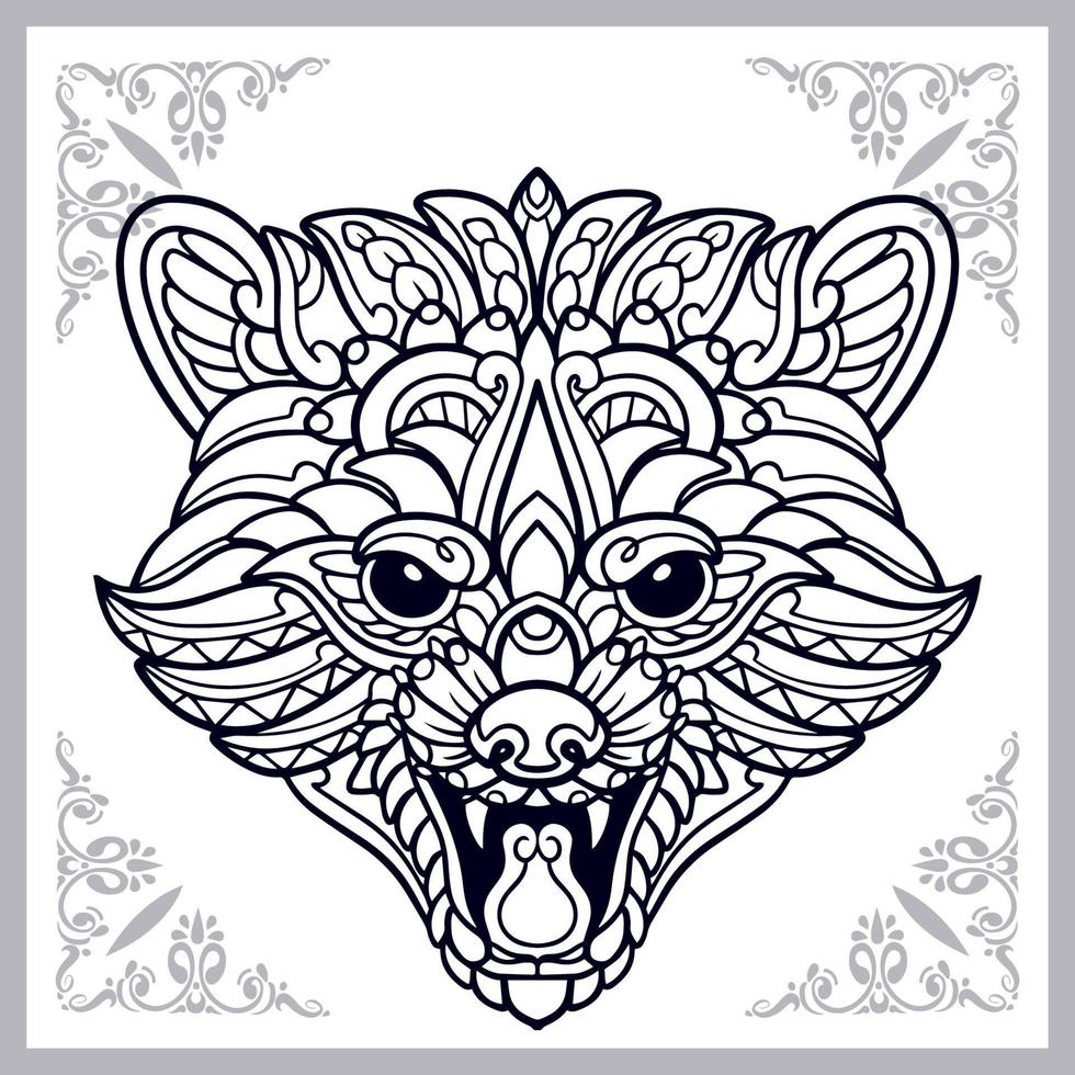 Mapache artes mandala aislado sobre fondo blanco. vector