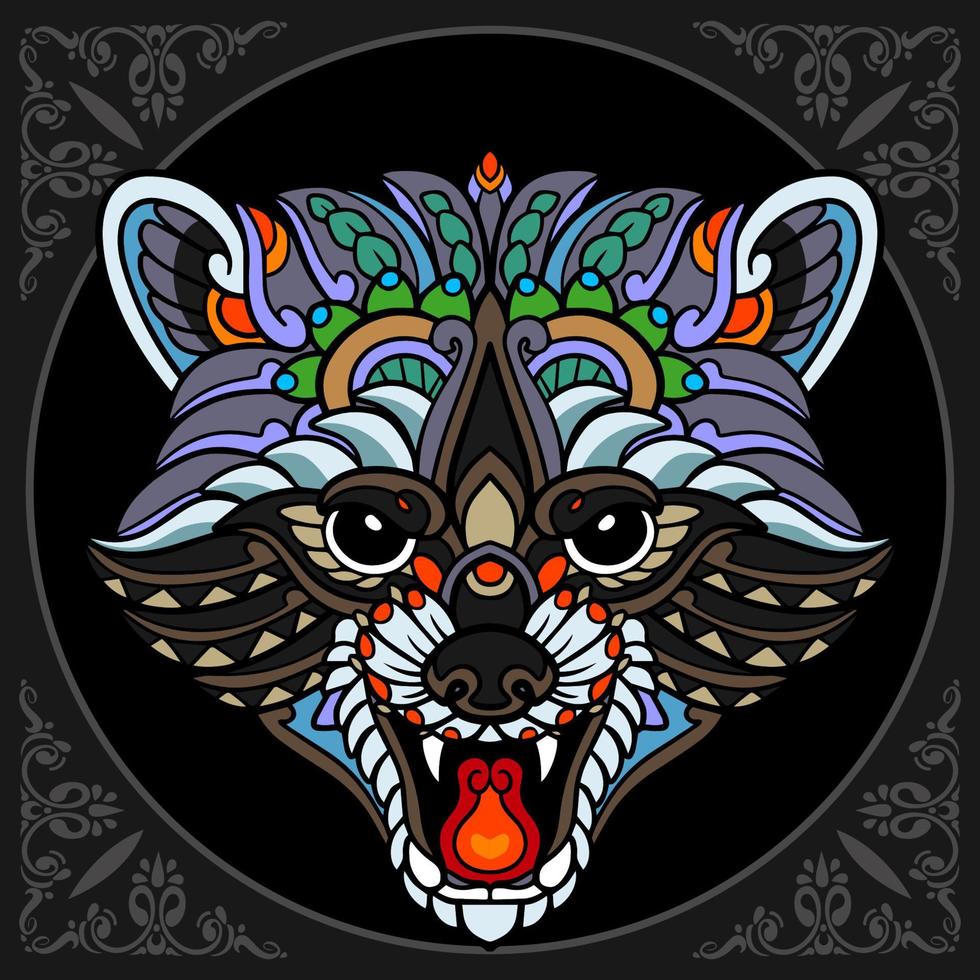 Raccoon mandala arts isolated on black background vector