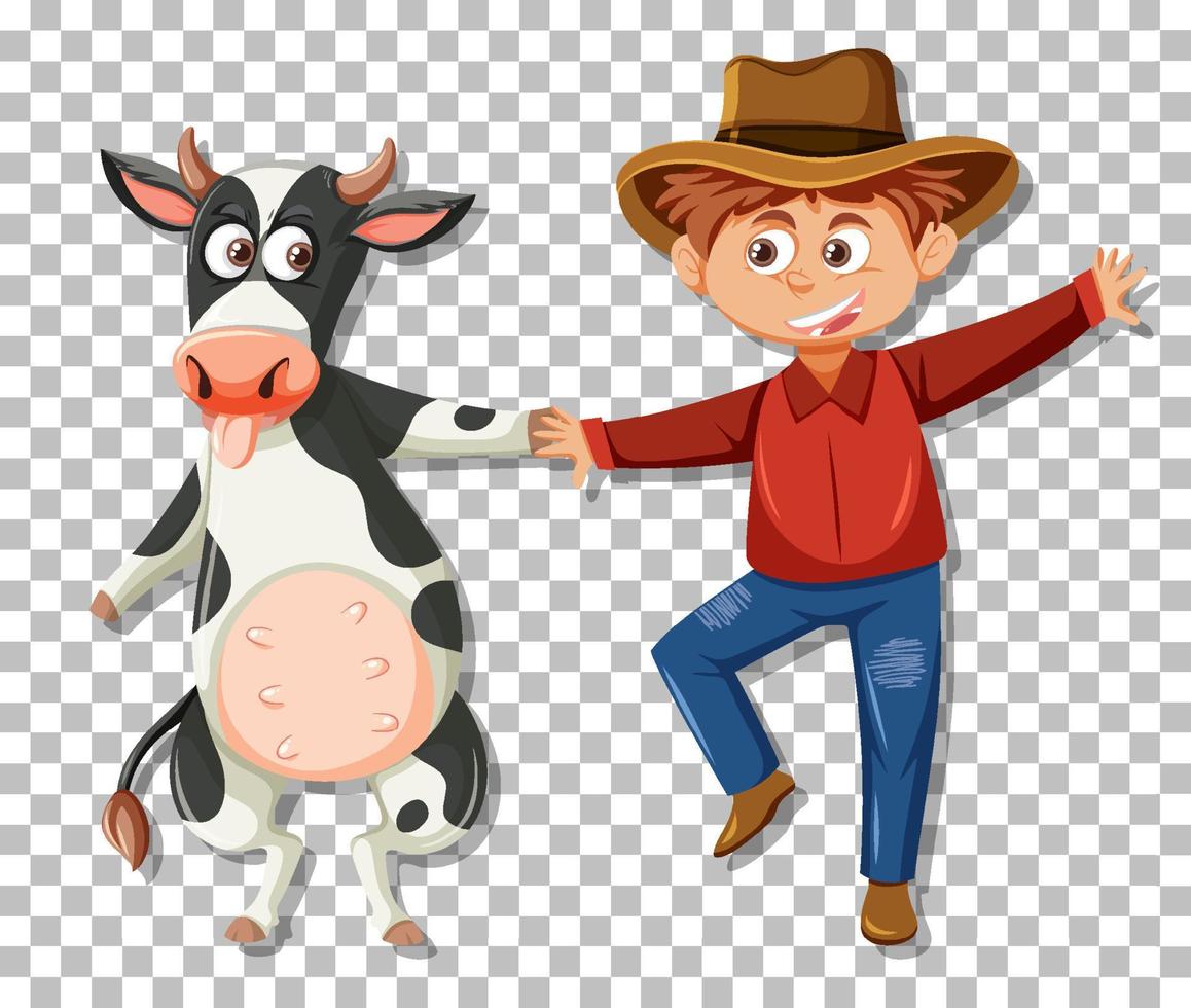 A cowboy and cow dancing together vector
