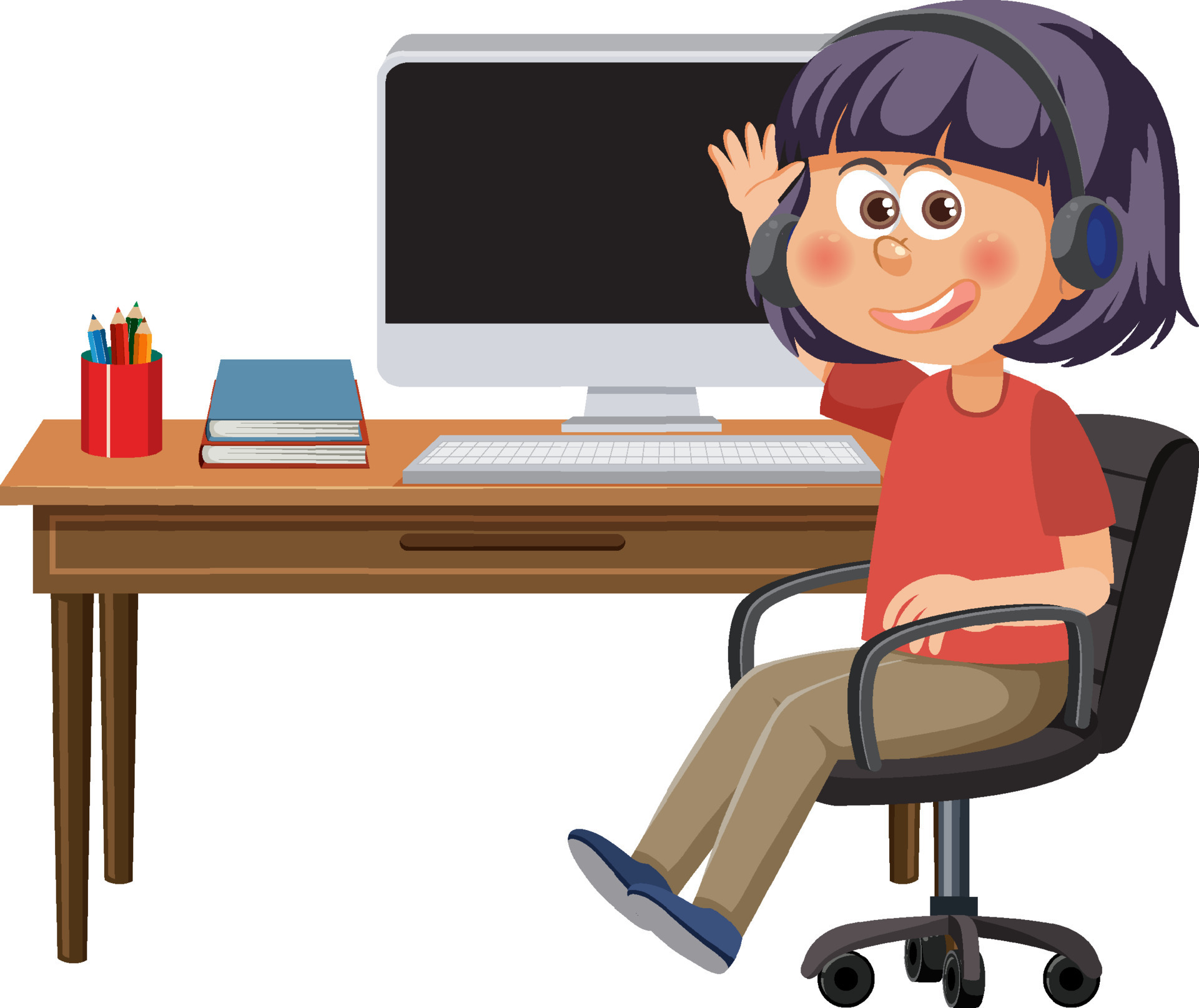 A girl sitting in front of computer 11778789 Vector Art at Vecteezy