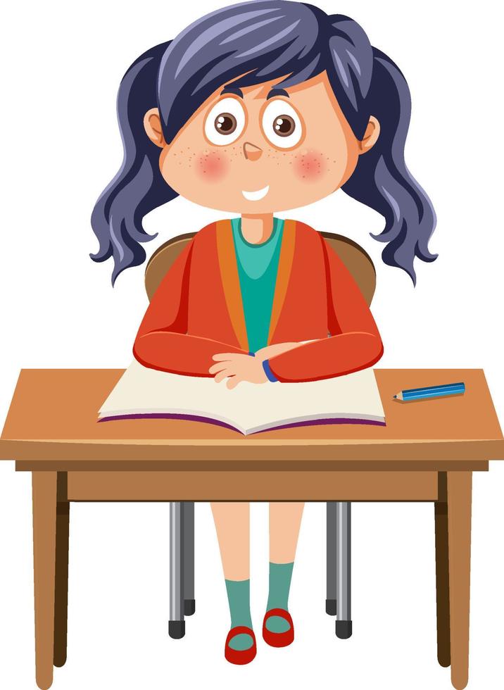 A girl study on a desk vector