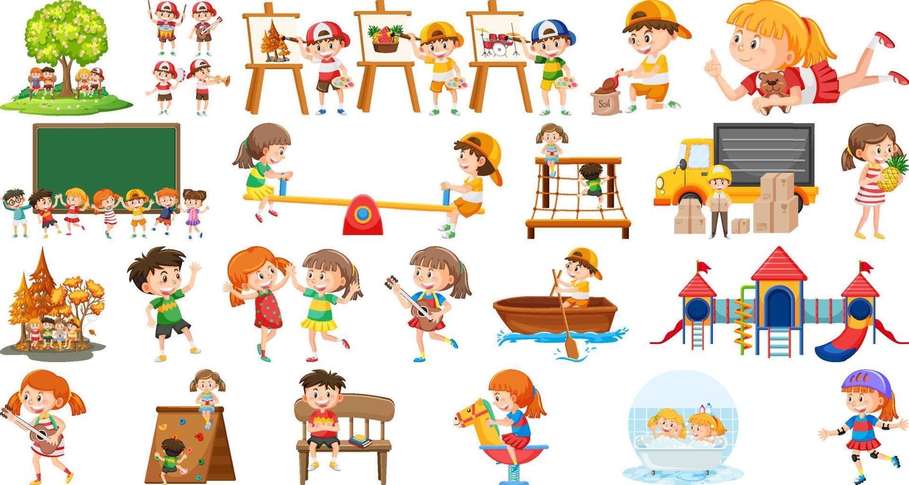 Set of children doing different activities vector