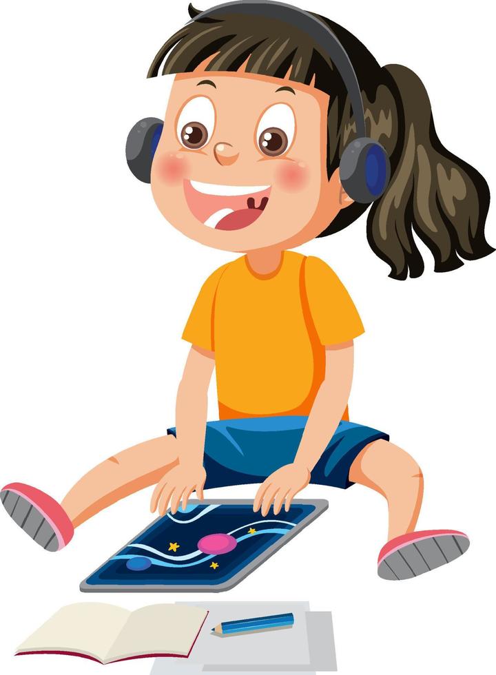 A girl using tablet vector