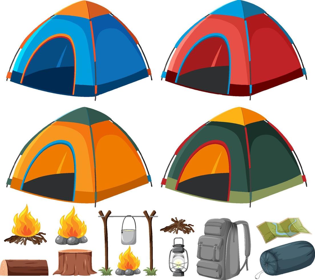 Set of many camping elements vector