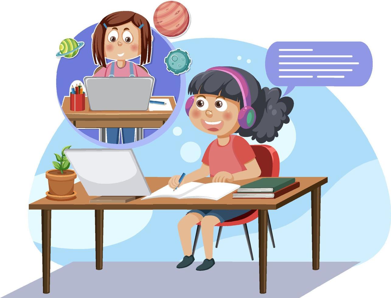 A girl learning online vector concept