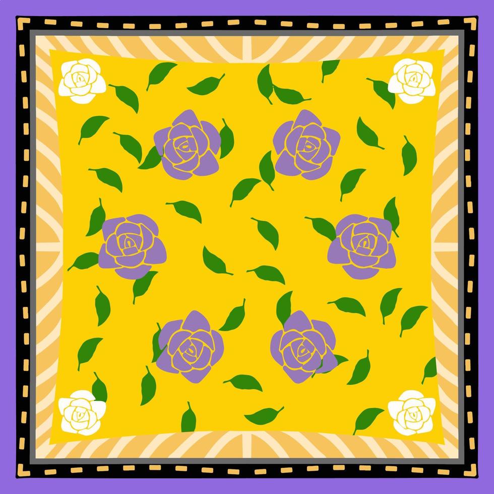 Purple Roses Silk scarf pattern design useful for kerchief, bandana, neck wear, shawl, hijab, fabric, wallpaper, carpet, or blanket. Artwork for fashion printing. vector