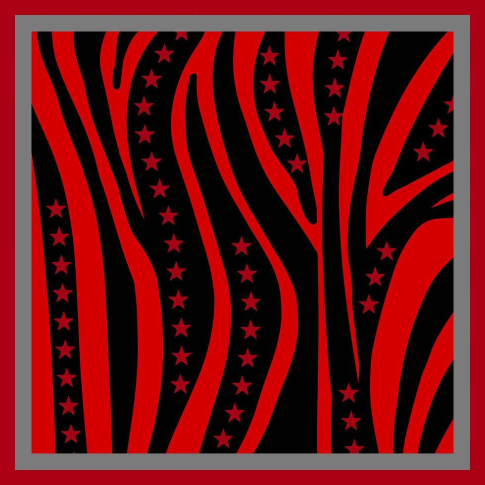 Red Zebra pattern design Ideal for silk scarf, kerchief, bandana, neck wear, shawl, hijab, fabric, textile, wallpaper, carpet, or blanket. Artwork for fashion printing. Vector Illustration.