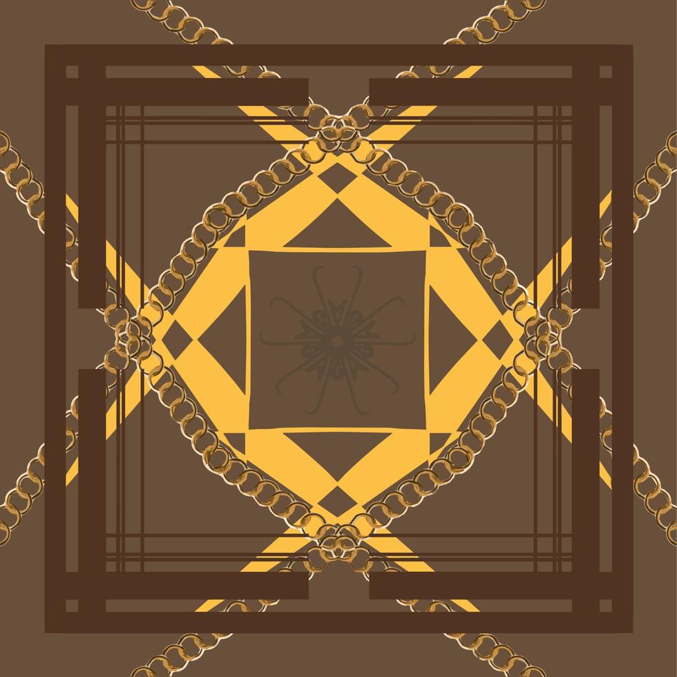 Geometric golden pattern design Ideal for silk scarf, kerchief, bandana, neck wear, shawl, hijab, fabric, textile, wallpaper, carpet, blanket, ceramics, or tiles. Artwork for fashion printing. vector