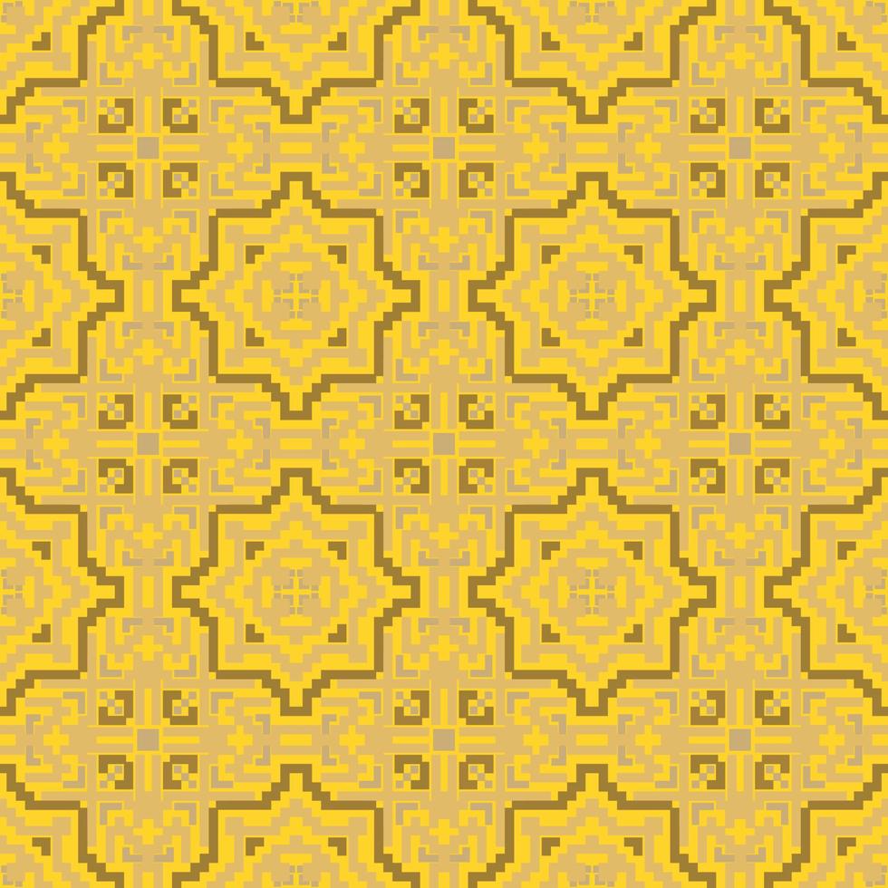 Yellow Seamless Pattern with Tribal Shape. Designed in Ikat, Aztec, Folklore, and Arabic Style. Ideal for Fabric Garment, Ceramics, Wallpaper. Vector Illustration.