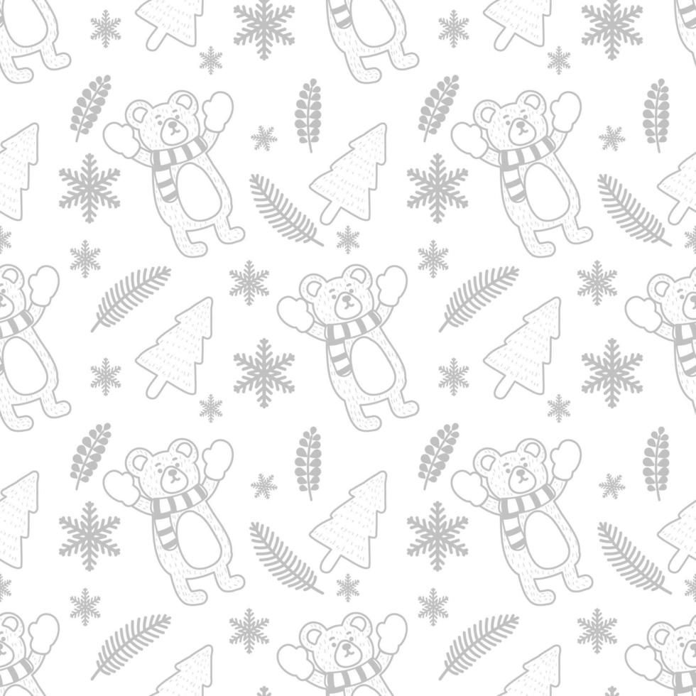 Merry Christmas seamless pattern home decoration design. Cartoon Santa, Christmas tree, Christmas leaves, cute wallpaper. Ornaments vector illustrations background