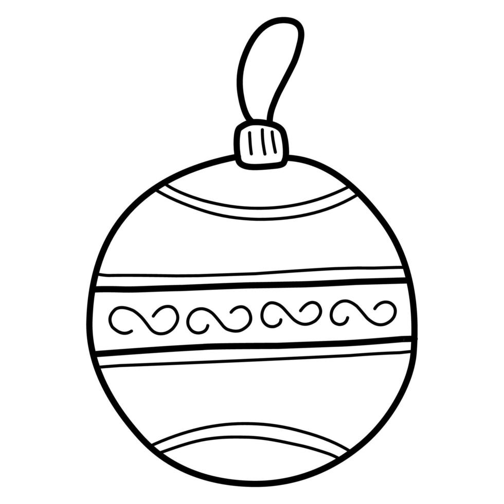 Christmas Tree decoration. Christmas-tree ball. Doodle illustration of Christmas ornaments. New Year festive decoration. Simple vector drawing.