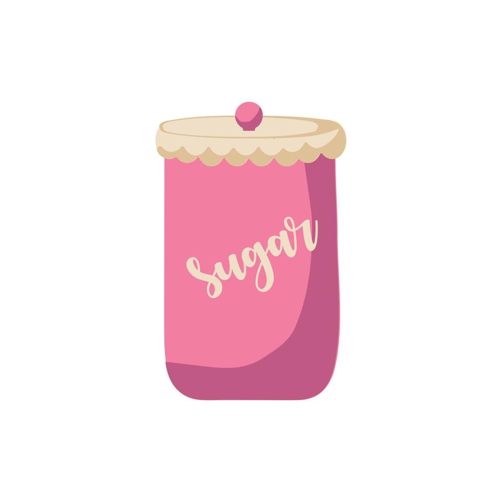 Vector illustration of a pink flat style sugar bowl with beige lid.