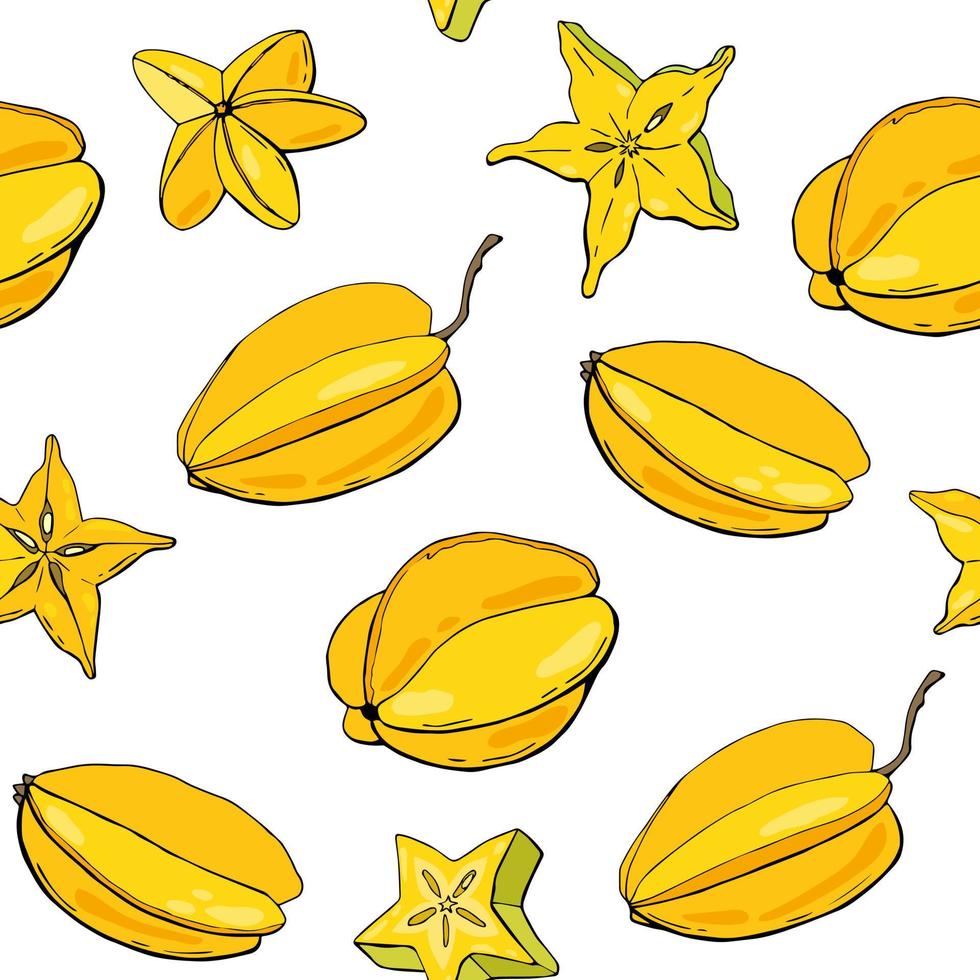 Carambola. Fruit seamless pattern with Carambola. Design for fabric, textile, wallpaper, packaging. vector