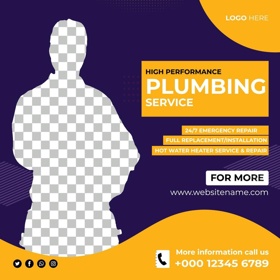 Plumbing service advertising social media post design vector