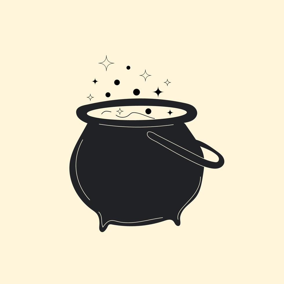 Cartoon witches cauldron with potion, bubbles , witchcraft, boiling potions. Symbol of Halloween vector