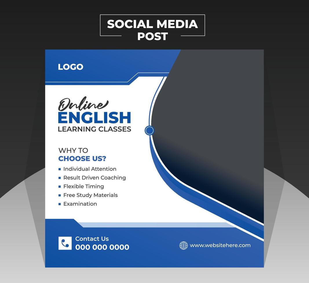 plantilla de diseño de banner de anuncios de redes sociales modernas para anuncio de publicación de curso de aprendizaje de idiomas en línea vector