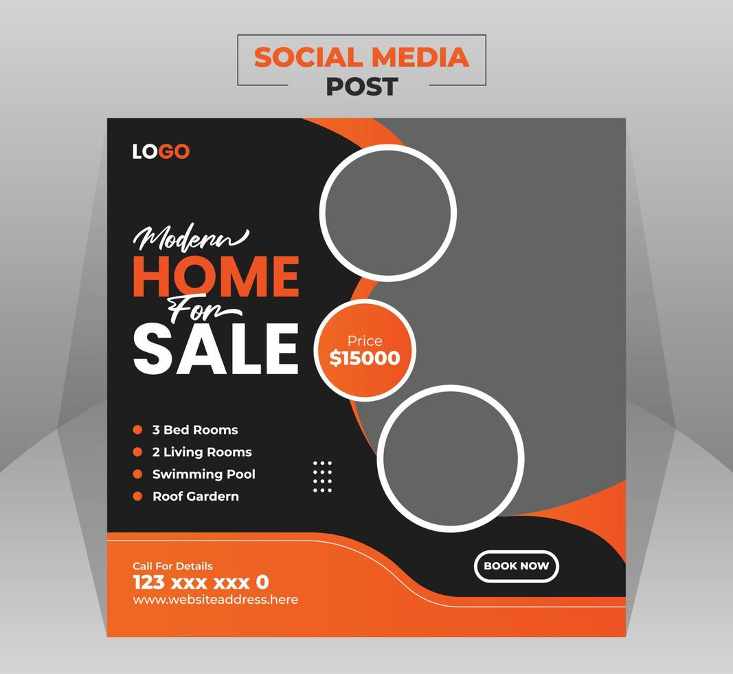 Modern real estate home sale social media post design for ads business company square banner vector