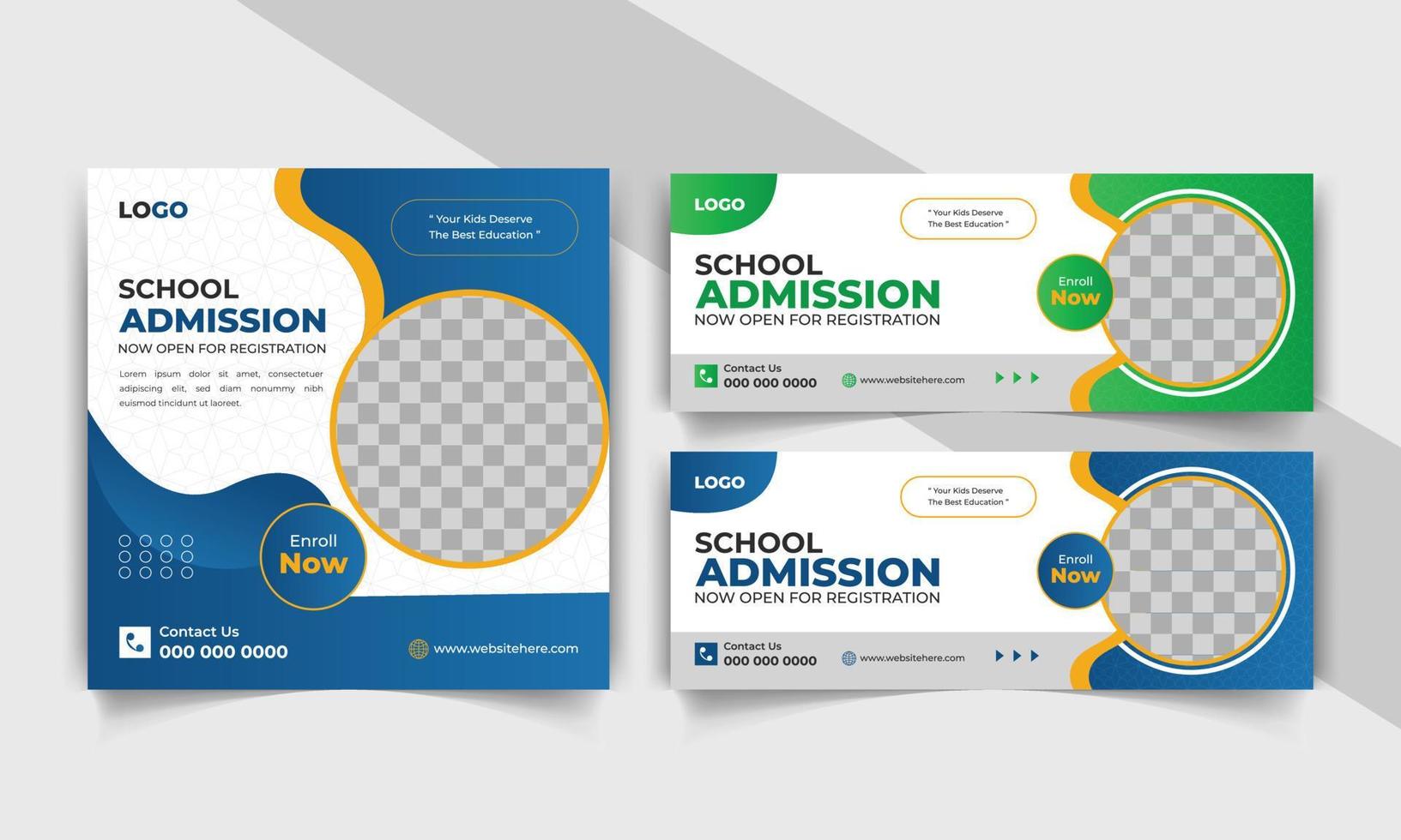 Modern social media post ads banner and cover design template for admission. combo package easy to use vector