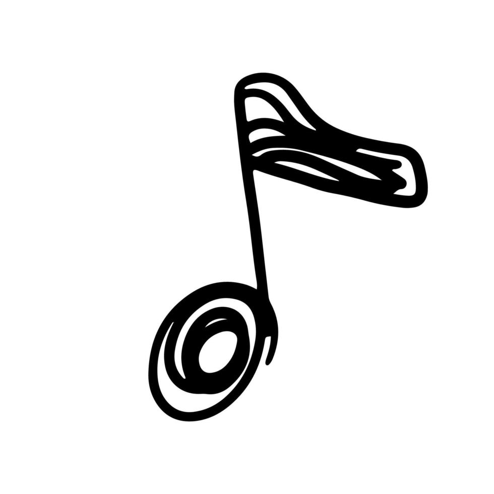 Music note hand drawn and doodle design. Sketch of melody and musical symbol in black silhouette style. Creative music icon isolated on white background vector illustration