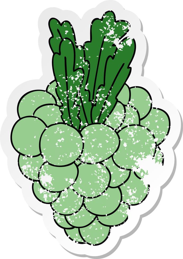 distressed sticker of a quirky hand drawn cartoon bunch of grapes vector