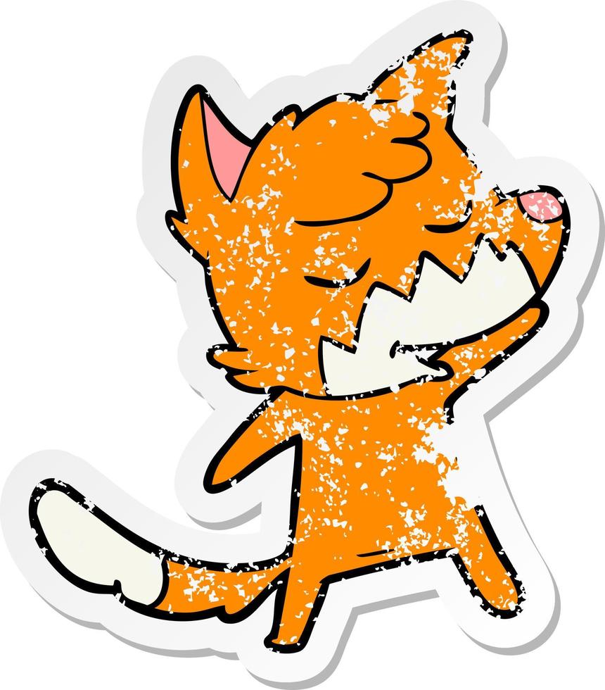 distressed sticker of a friendly cartoon fox vector