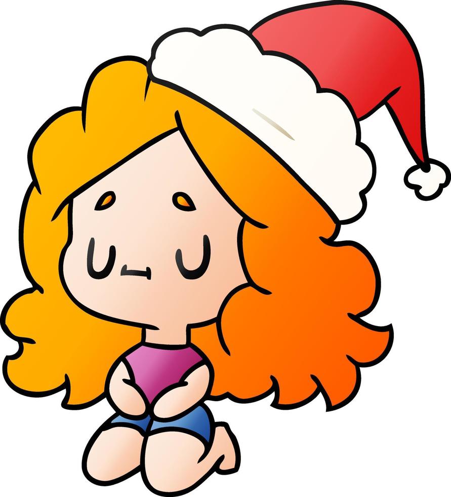 christmas gradient cartoon of kawaii girl vector