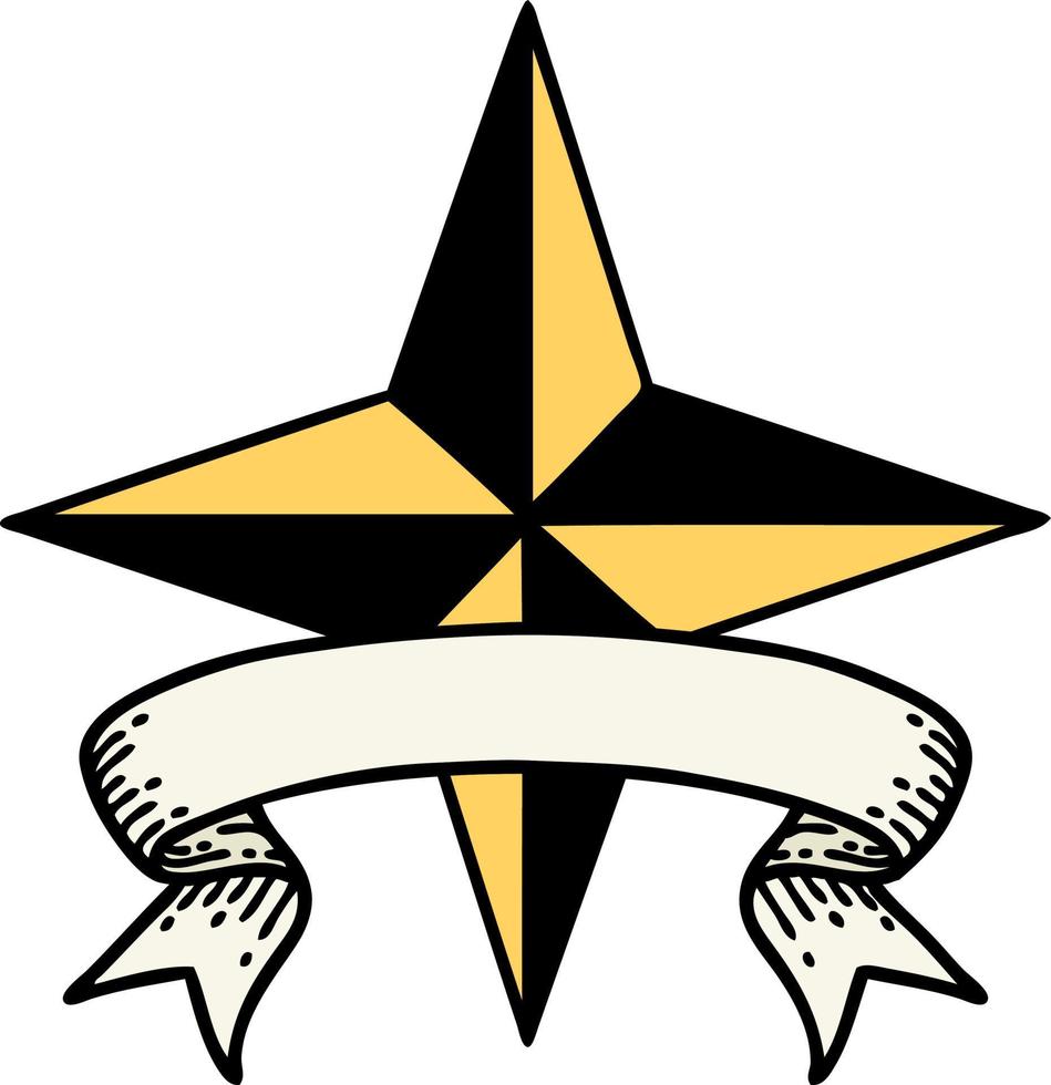 tatuaje tradicional con estandarte de una estrella vector