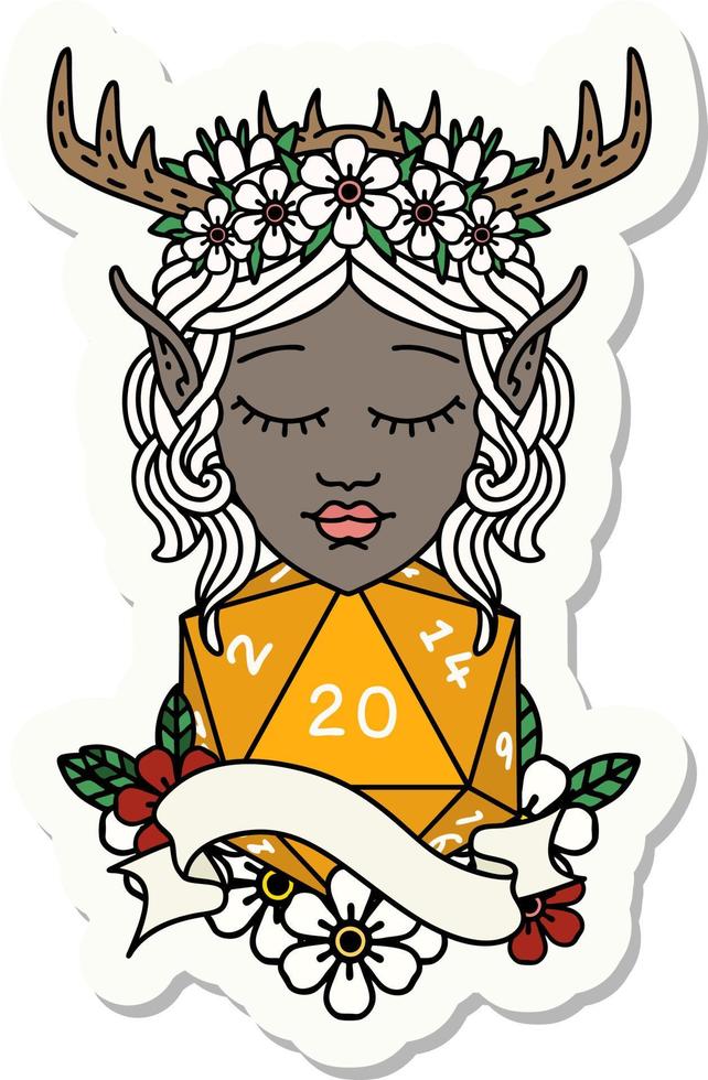 sticker of a elf druid with natural twenty dice roll vector