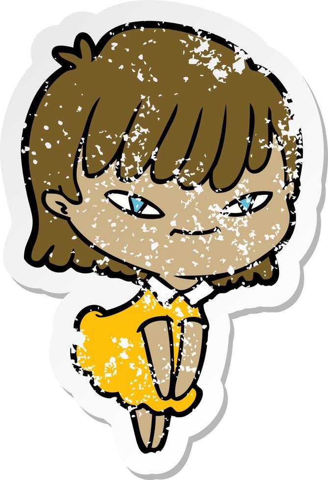 distressed sticker of a cartoon woman vector