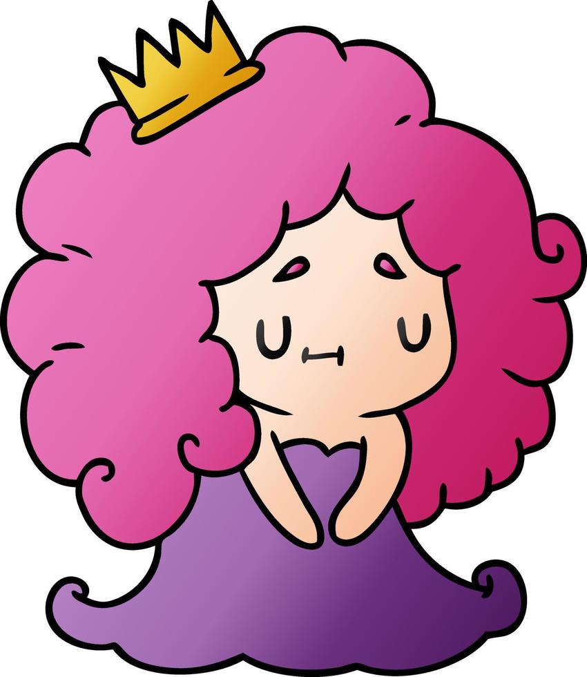 gradient cartoon of a cute kawaii princess girl vector