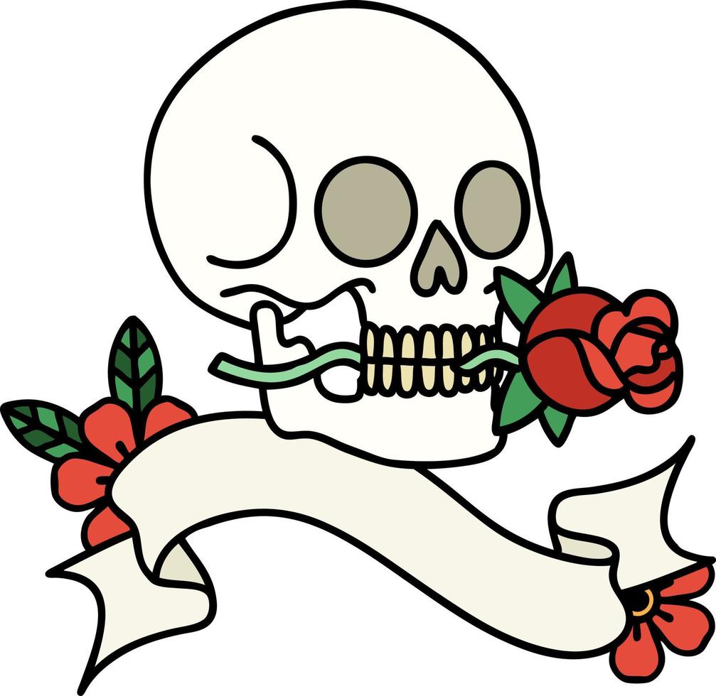 traditional tattoo with banner of a skull vector
