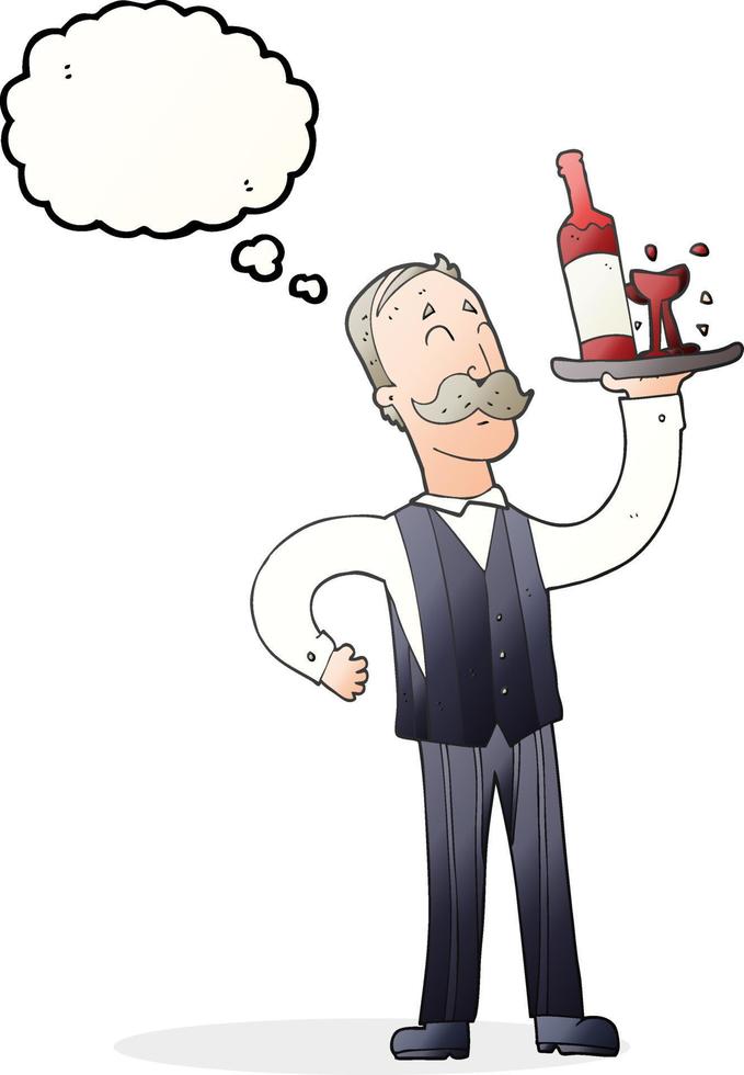 freehand drawn thought bubble cartoon waiter vector