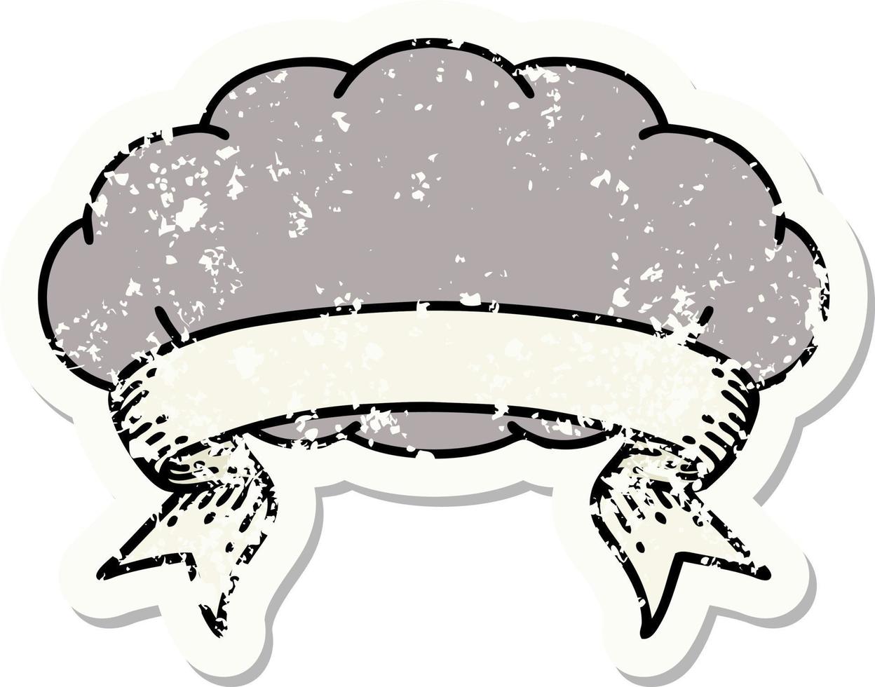 worn old sticker with banner of a grey cloud vector