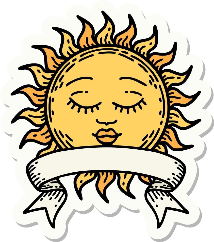 tattoo style sticker with banner of a sun vector