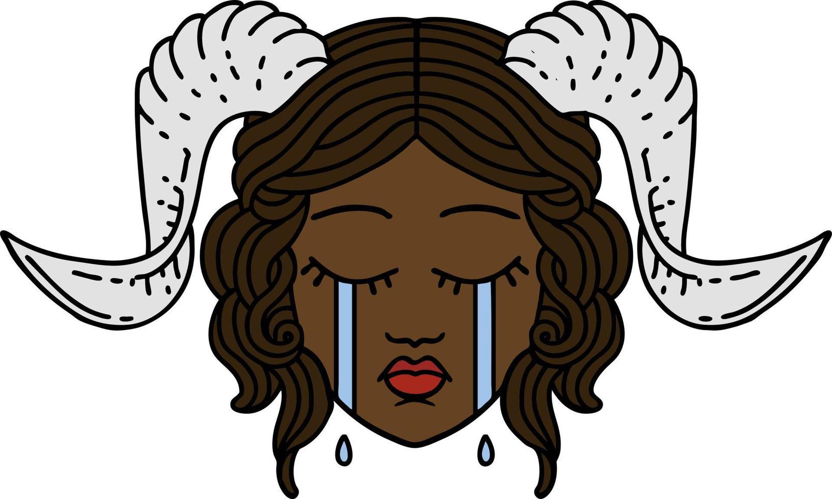 Retro Tattoo Style crying tiefling face vector