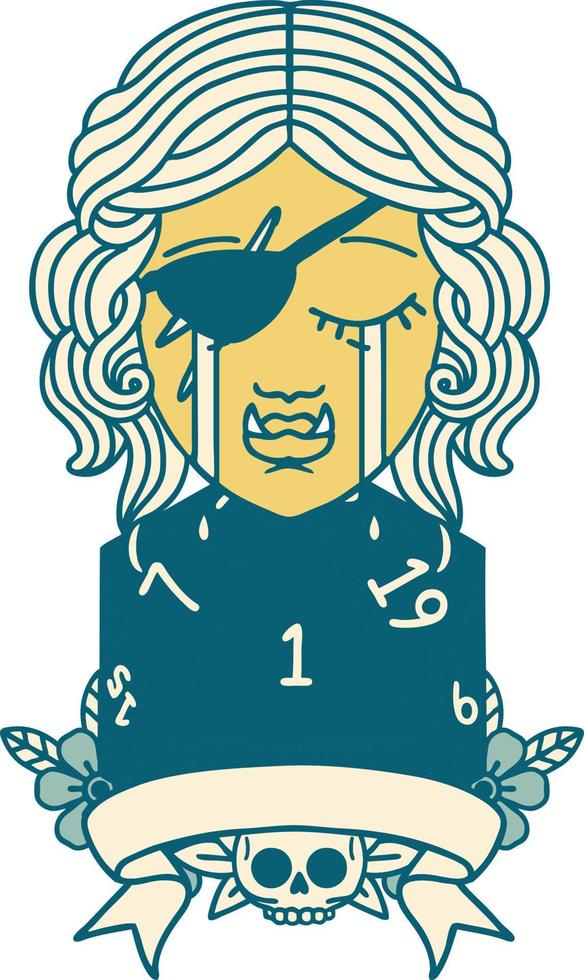 Retro Tattoo Style crying orc rogue character with natural one roll vector