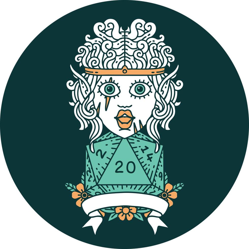 icon of elf barbarian character with natural twenty dice roll vector