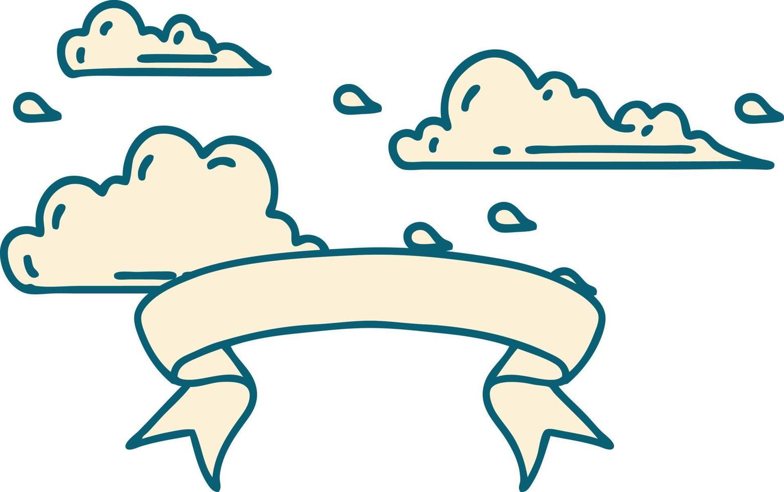 scroll banner with tattoo style floating clouds vector