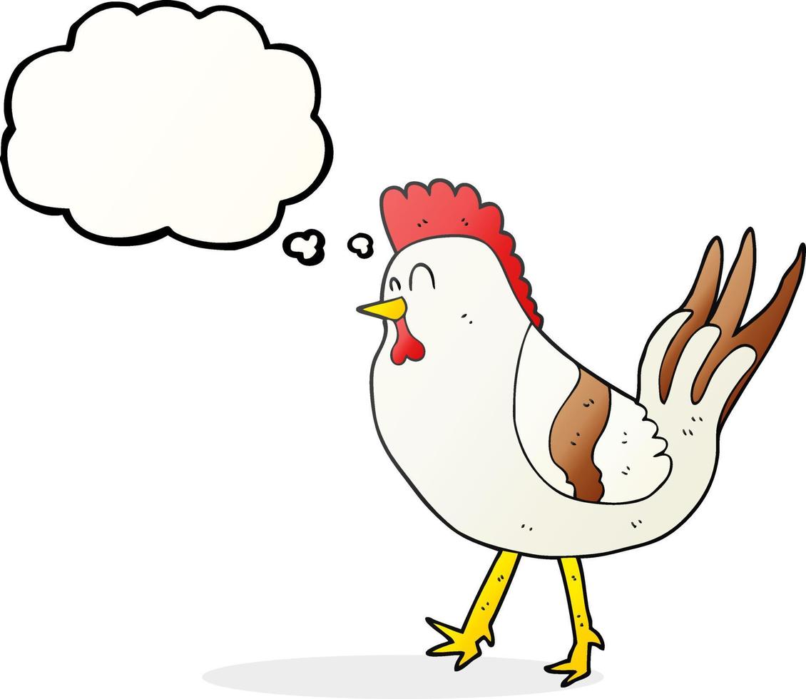 Pollo de dibujos animados de burbujas de pensamiento dibujado a mano alzada vector