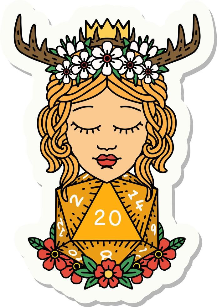 sticker of a human druid with natural twenty dice roll vector