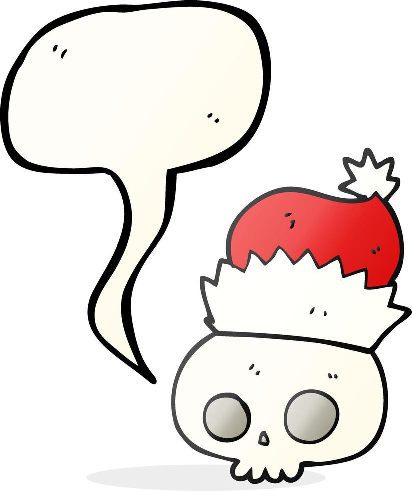 freehand drawn speech bubble cartoon skull wearing christmas hat vector