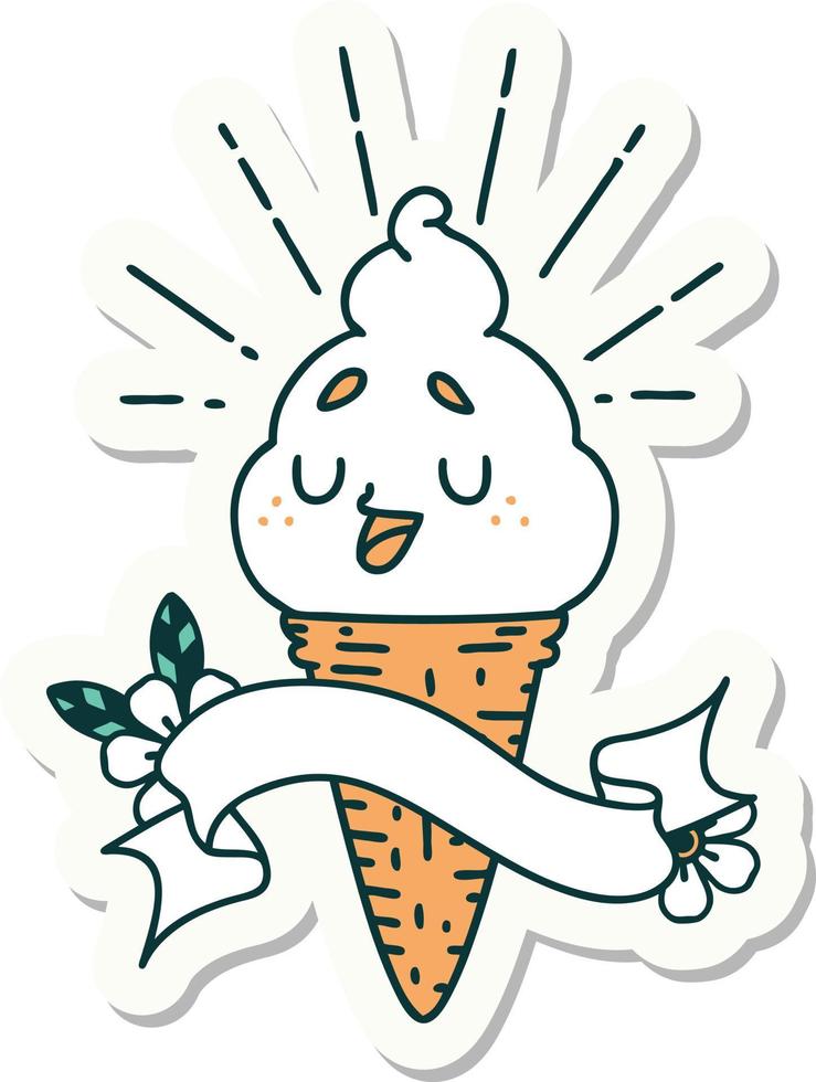sticker of a tattoo style ice cream character vector