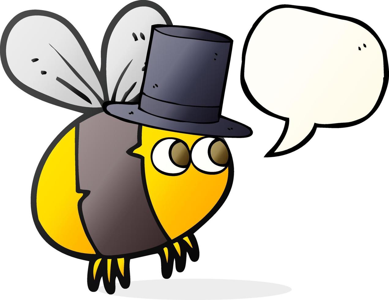 freehand drawn speech bubble cartoon bee top hat vector