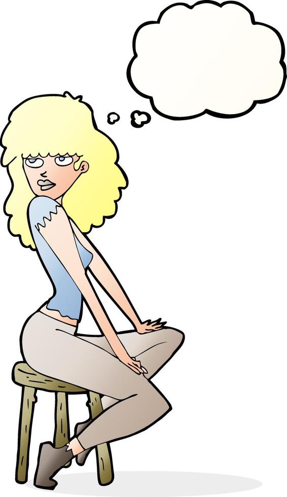 cartoon woman striking pose with thought bubble vector