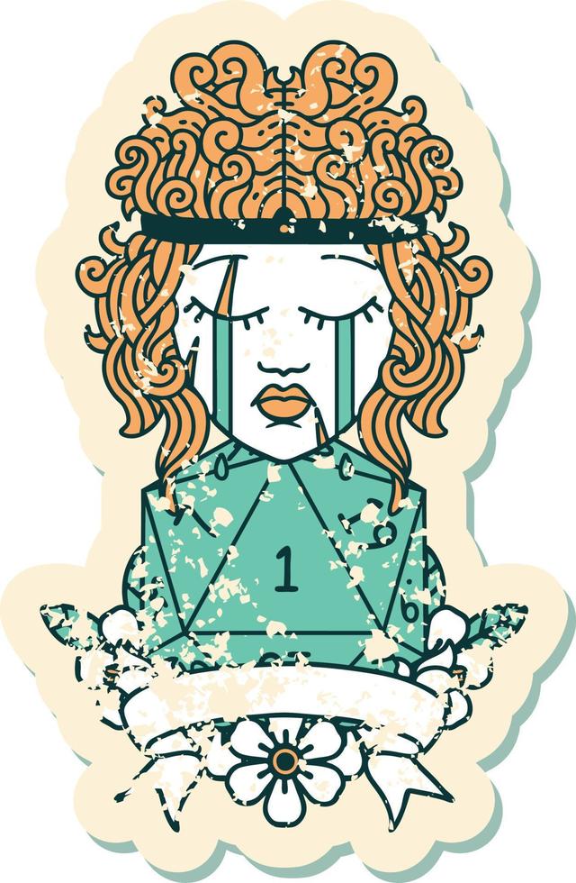 Retro Tattoo Style crying human barbarian with natural one roll vector